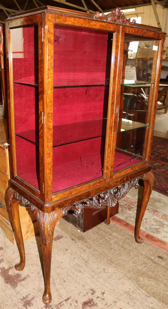 Walnut display cabinet on stand